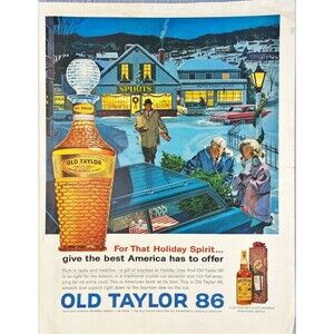 Old Taylor 86 Bourbon Whiskey "For that Holiday Spirit" Vintage Print Ad 1963